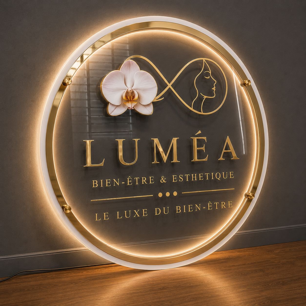 Illuminated Luméa Bien-être & Esthétique logo sign