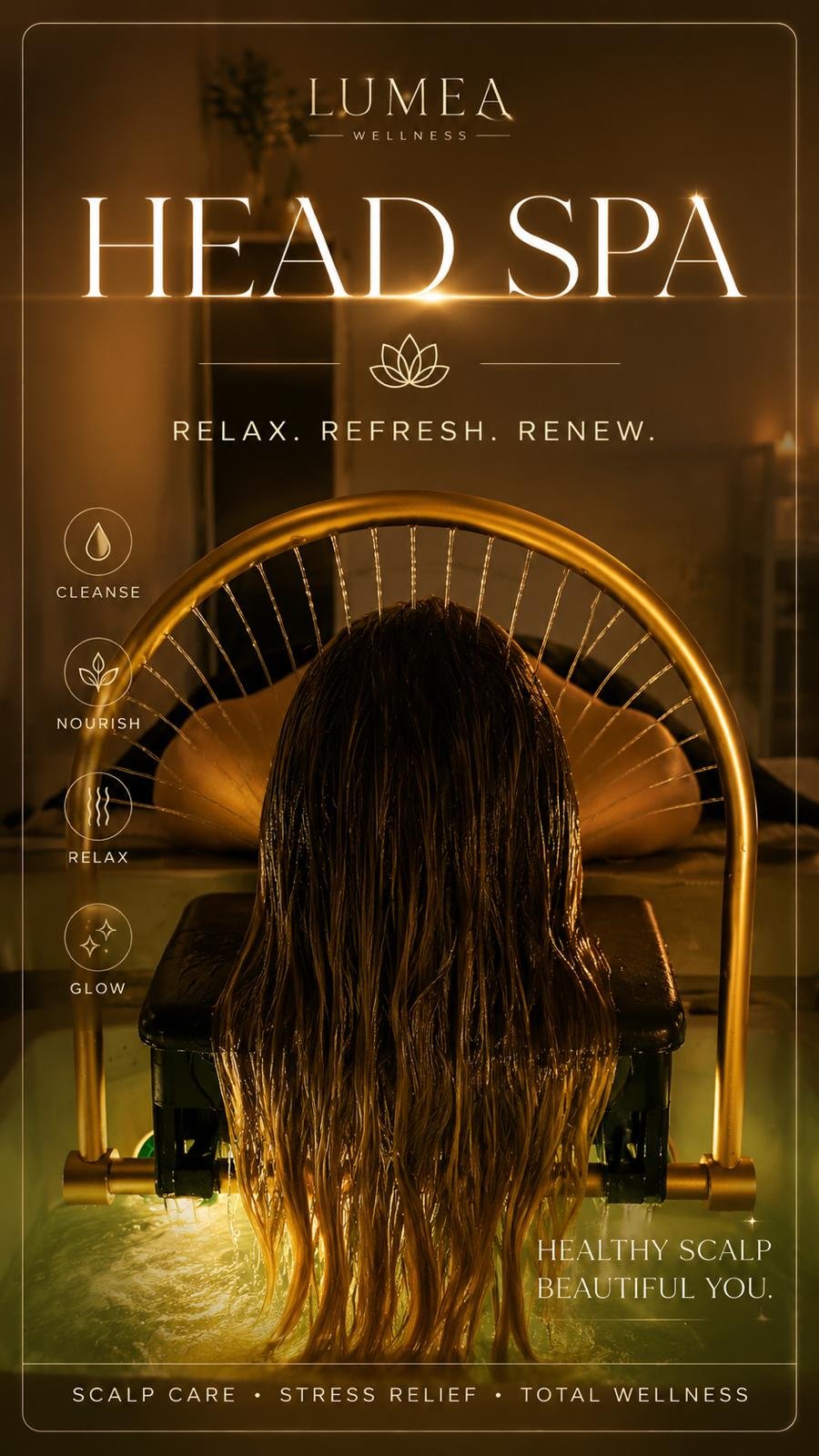 Luméa Head Spa poster: relax, refresh, renew
